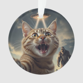 Kat neemt selfie met ufo en bigfoot grappig cadeau ornament