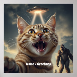 Kat neemt selfie met ufo en bigfoot grappig cadeau poster