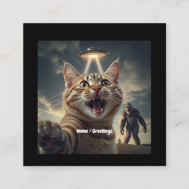Kat neemt selfie met ufo en bigfoot grappig cadeau vierkante visitekaartje