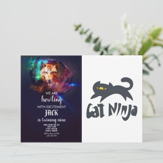 Kat ninja - Kies achtergrondkleur Kaart (Staand voorkant)
