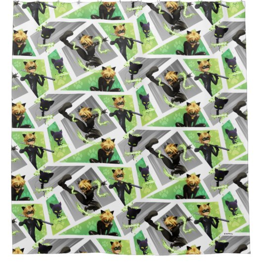 Kat Noir & Plagpatroon Douchegordijn (Voorkant)