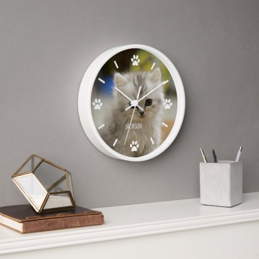 Kat of Dog Paw Aangepaste Pet-fotowandklok (Kantoor)