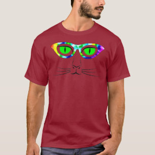Kat Ogen Groene Tie Kleurstofbril Kat Gezicht T-shirt
