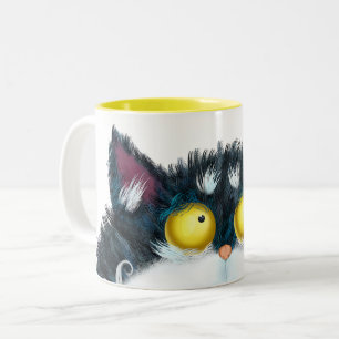 Kat ogen kijken tweekleurige koffiemok