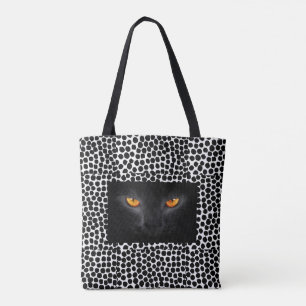 Kat ogen zwarte en witte canvas tas