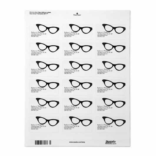  Kat-ogen zwarte glazen Adres Etiket (Full Sheet)