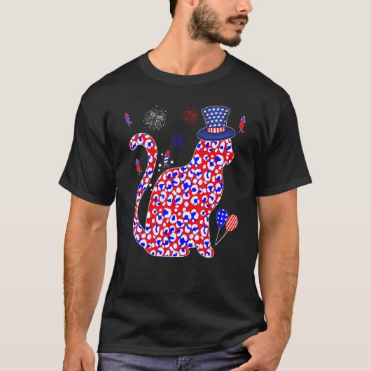 Kat Onafhankelijkheidsdag, Vlag van de VS Luipaar T-shirt (Voorkant)