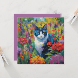 Kat onder Bloemen Groeten Kaart