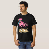 Kat onder Cherry Blossom Cute Japanse Kawaii Cat T-shirt (Voorkant volledig)