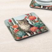 Kat onder de cactussen | Kattenliefhebbers Bier Onderzetter (Linkerzijde)