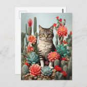 Kat onder de cactussen | Kattenliefhebbers Briefkaart (Voorkant / Achterkant)