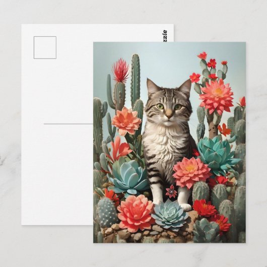 Kat onder de cactussen | Kattenliefhebbers Briefkaart (Voorkant / Achterkant)