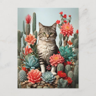 Kat onder de cactussen Kattenliefhebbers Briefkaart