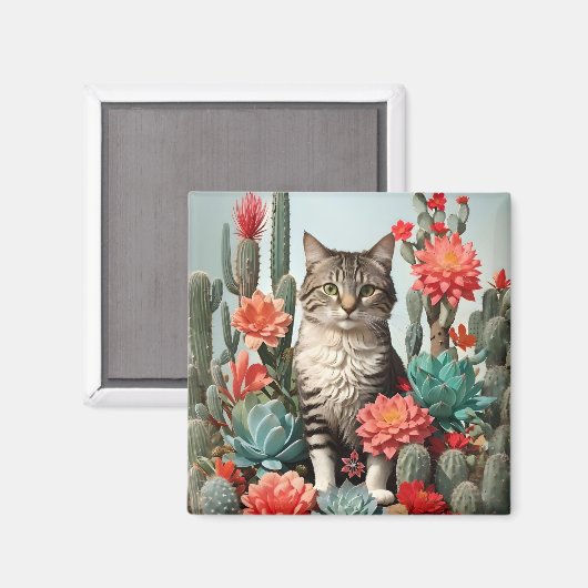 Kat onder de cactussen | Kattenliefhebbers Magneet (Voorkant / Achterkant)