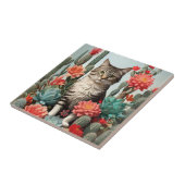 Kat onder de cactussen | Kattenliefhebbers Tegeltje (Zijkant)