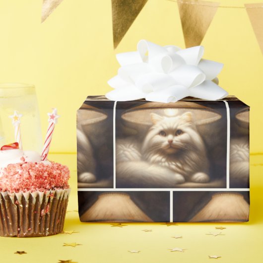 Kat onder een lampenkap schilderij cadeaupapier (Verjaardagsfeest)