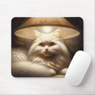 Kat onder een lampenkap schilderij muismat