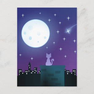 Kat onder het moonlicht briefkaart