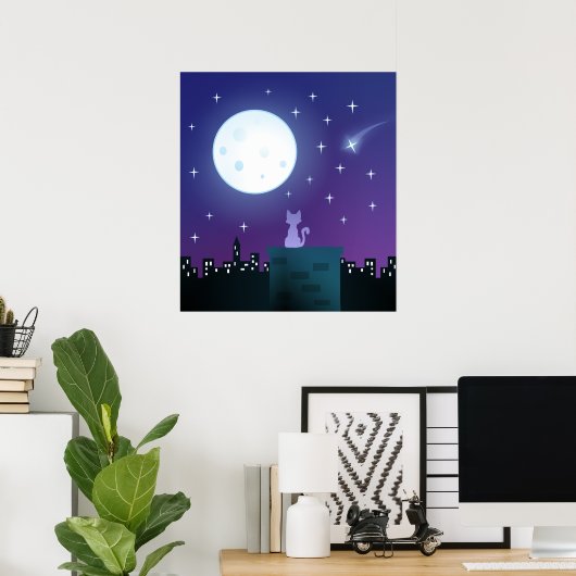 Kat onder het moonlicht poster (Thuiskantoor)