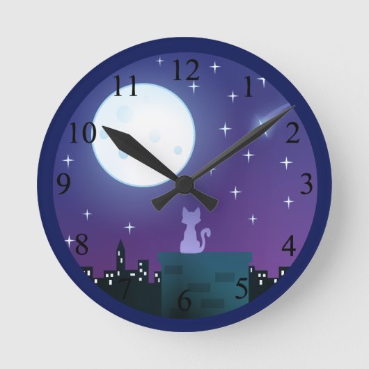Kat onder het moonlichte nummer ronde klok (Voorkant)