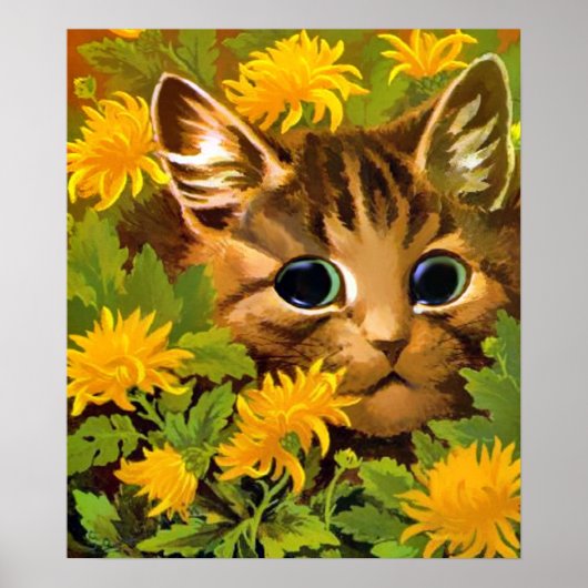 Kat onder het Poster van de Bloemen Druk (Voorkant)