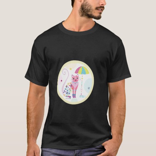 Kat onder paraplu t-shirt (Voorkant)