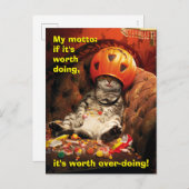 Kat onder snoepbak uitnodiging briefkaart (Voorkant / Achterkant)