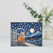 Kat onder Sterrennacht Waterverf Briefkaart (Staand voorkant)