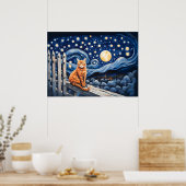 Kat onder Sterrennacht Waterverf Poster (Keuken)