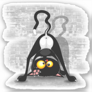 Kat ondersteboven grappige tekenfilm sticker