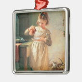 Kat ontbijt metalen ornament (Links)