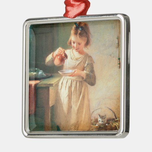 Kat ontbijt metalen ornament (Links)