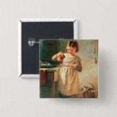 Kat ontbijt vierkante button 5,1 cm (Voorkant /achterkant)