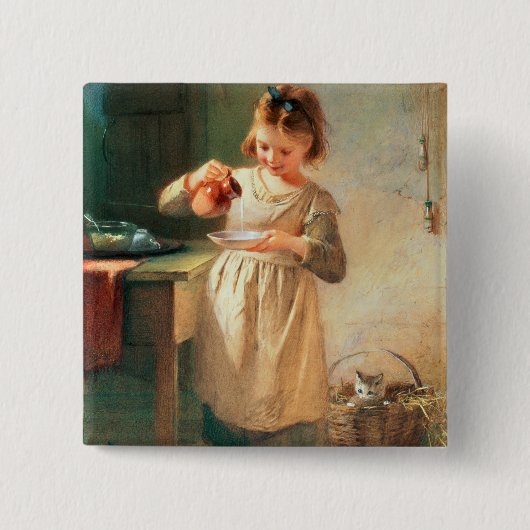 Kat ontbijt vierkante button 5,1 cm (Voorkant)