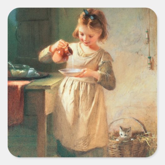 Kat ontbijt vierkante sticker (Voorkant)