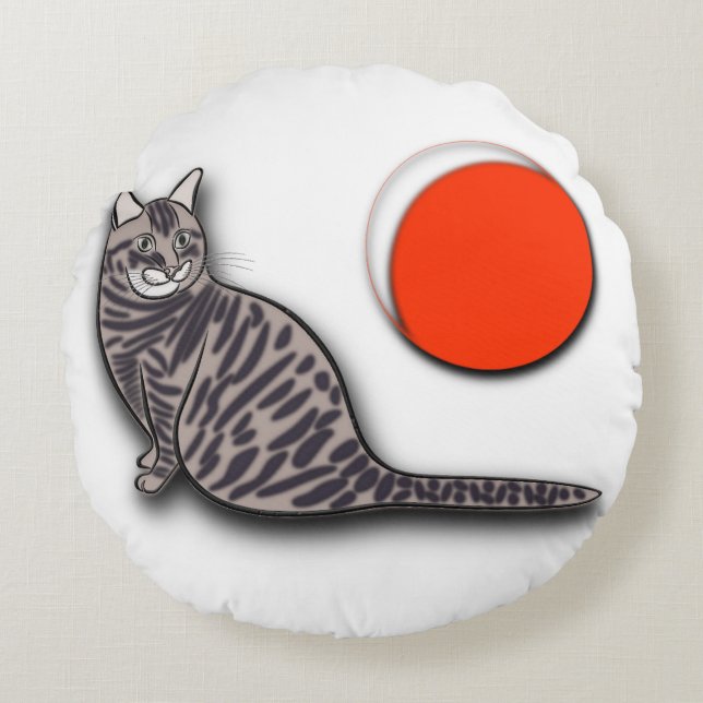 Kat ontmoet de volle maan rond kussen (Voorkant)