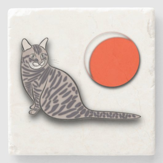 Kat ontmoet de volle maan stenen onderzetter (Voorkant)