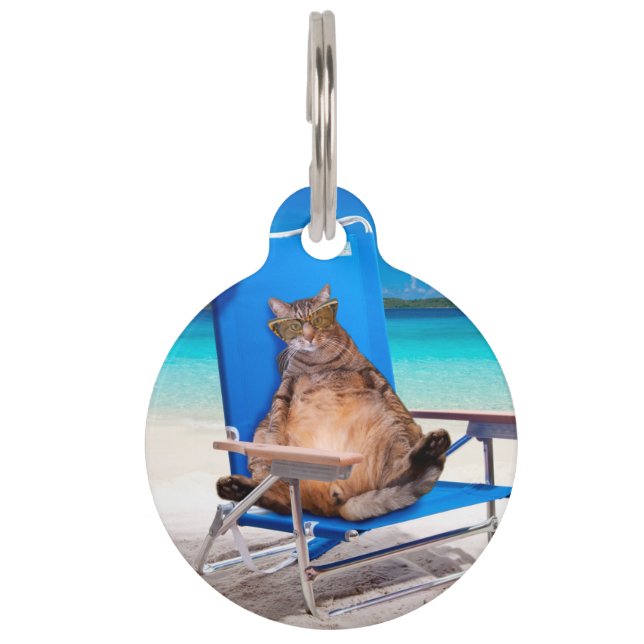 Kat ontspannen op het strand huisdierpenning (Voorkant)