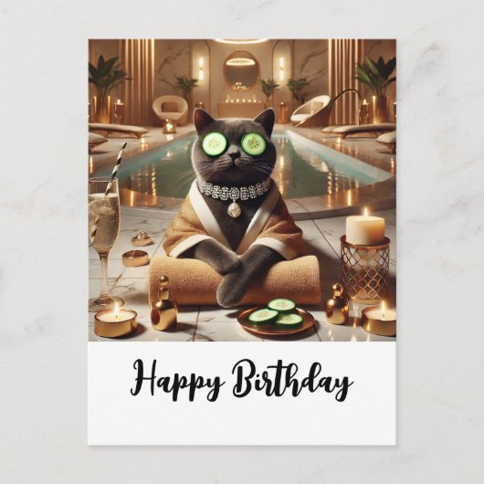 Kat ontspant in spa briefkaart (Voorkant)