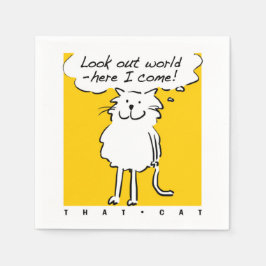 Kat ontwerp. "Kijk uit de wereld, hier kom ik!" Servetten