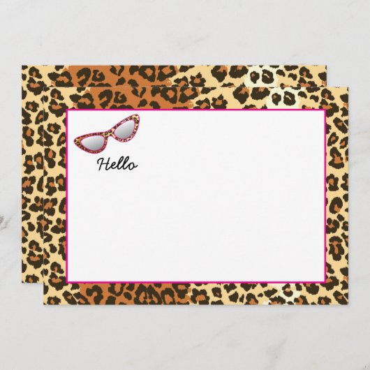 Kat Oogglazen Leopard Afdrukken met aangepaste naa Bedankkaart (Voorkant / Achterkant)