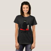 Kat Oops Black Cat Murderous Cat met Knife Hallo T-shirt (Voorkant volledig)