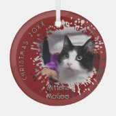 Kat op 2025 Rode Spatpatroon Kerstmis Glas Ornament (Voorkant)