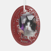 Kat op 2025 Rode Spatpatroon Kerstmis Glas Ornament (Voorkant links)