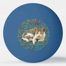 Kat op abstracte achtergrond pingpongbal