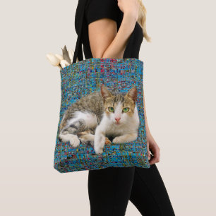Kat op abstracte achtergrond tote bag
