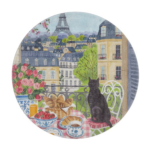 Kat op balkon ontbijt Parijs Eiffeltoren Snijplank (Voorkant)