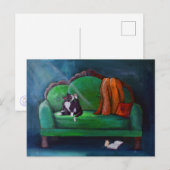 Kat op bank grappige speelse kunst briefkaart (Voorkant / Achterkant)