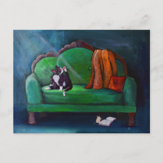 Kat op bank grappige speelse kunst briefkaart
