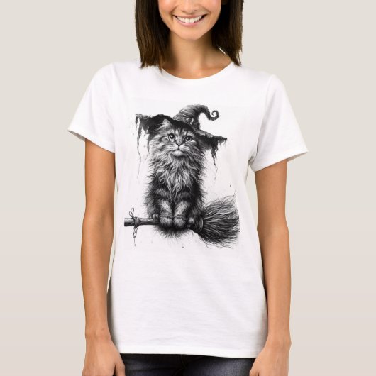 Kat op Bezemsteel T-shirt (Voorkant)